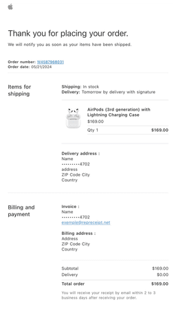 Apple receipt example