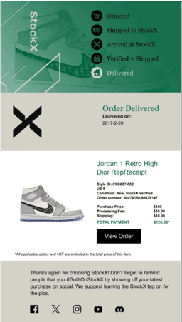 Stockx receipt example